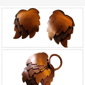 Vintage Copper leaf dangle/ brooch &‎ earrings